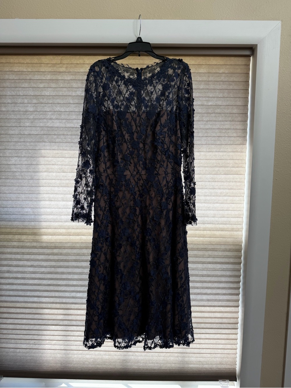 Tadashi Shoji Navy Lace Long Sleeve Midi Dress